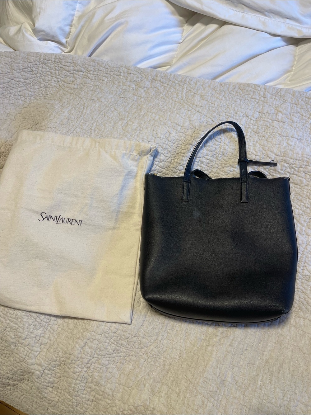 Saint Laurent Black Leather Tote with Top Handles